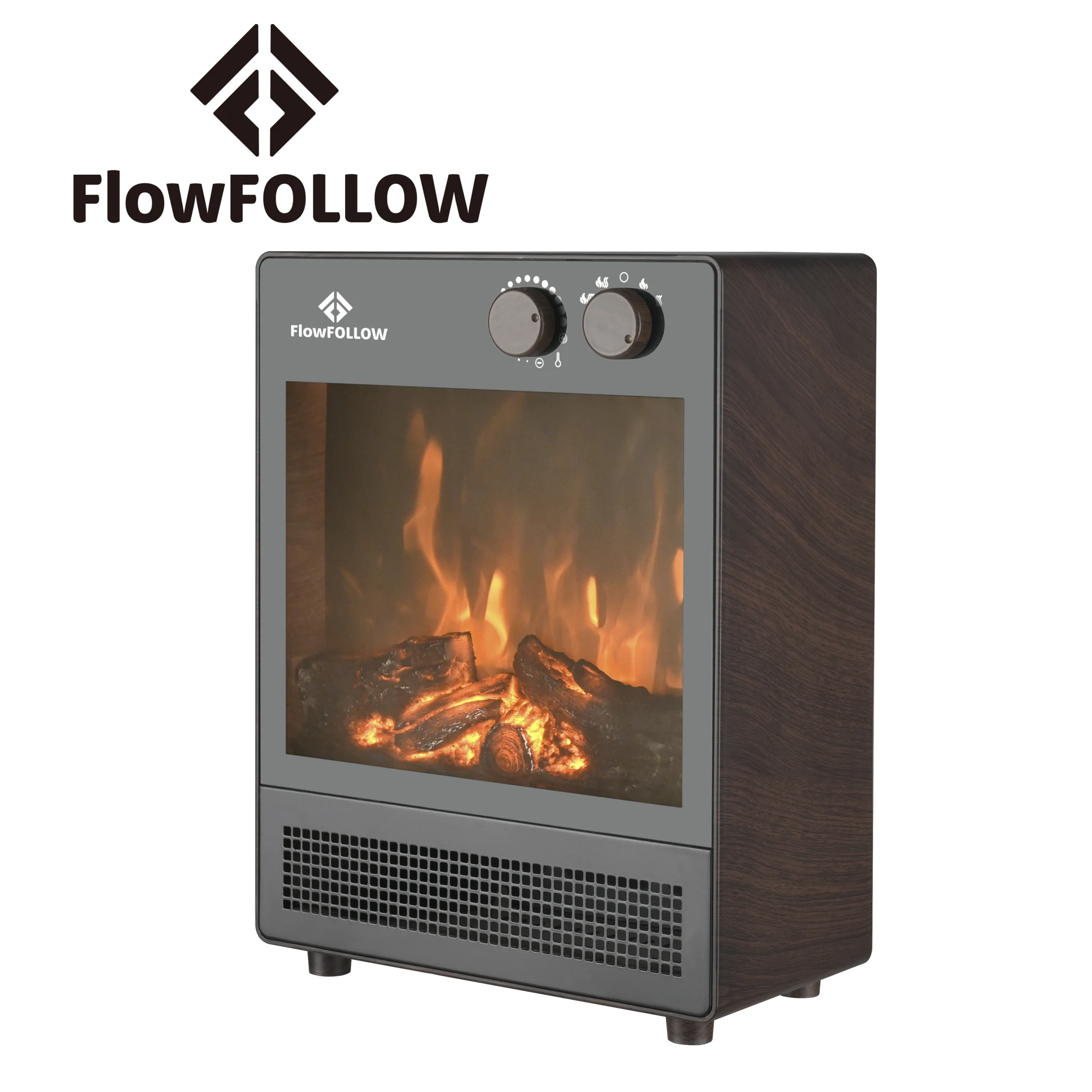 FlowFOLLOW 3D Flame Effect Portable 1500W Ceramic Infrared Freestanding Electric Fireplace Heater Stove