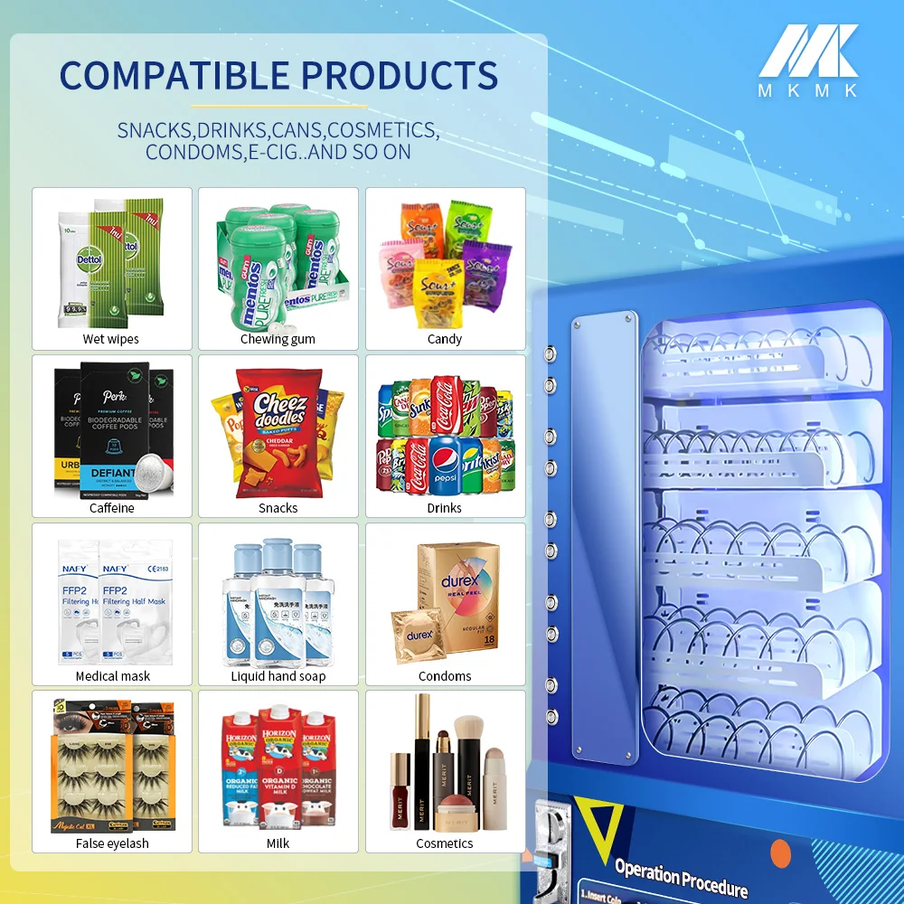 MAKMIK Good Quality Coin Operated Vending Machine Wall Mounted Small Snacks and Pringles Vending Machine for Luxury Suite