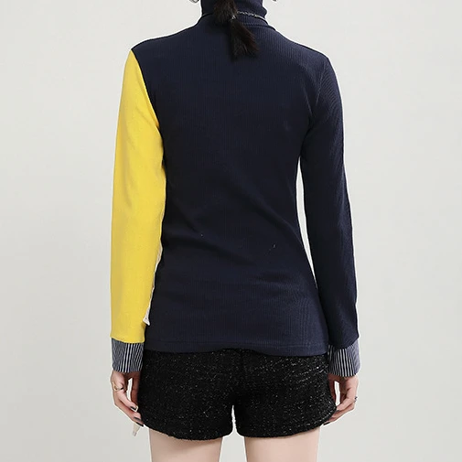 Winter Sweaters Women Chic Pullovers Color Block Blouse Patchwork Long Sleeve Lace-Up Turtleneck Casual Korean Knitted Tops