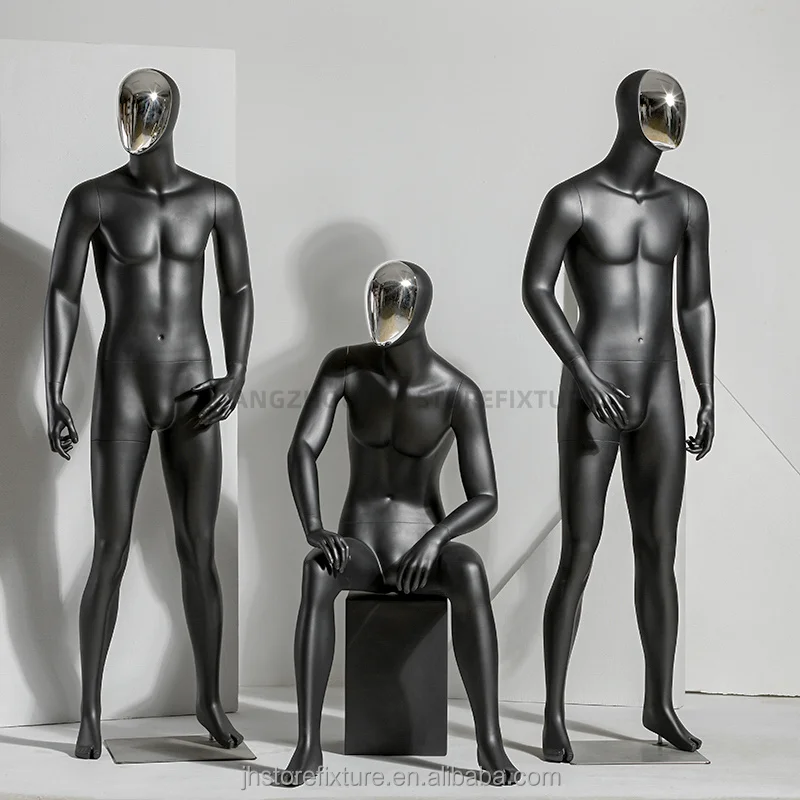 silver head matte black mannequin for man clothing store male full body models man sport clothes dummy display