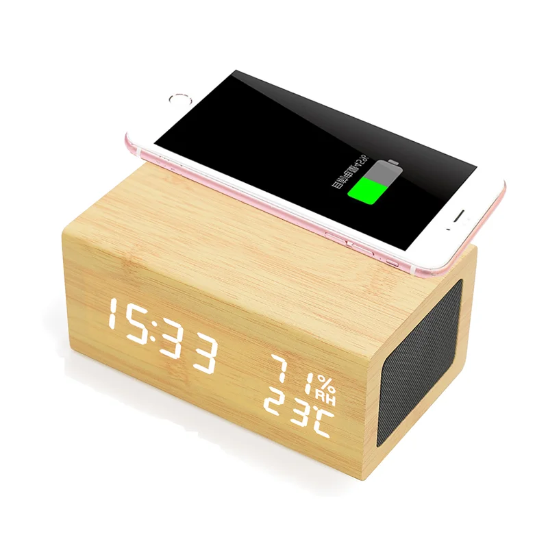 3 в 1, деревянные часы с беспроводным зарядным устройством