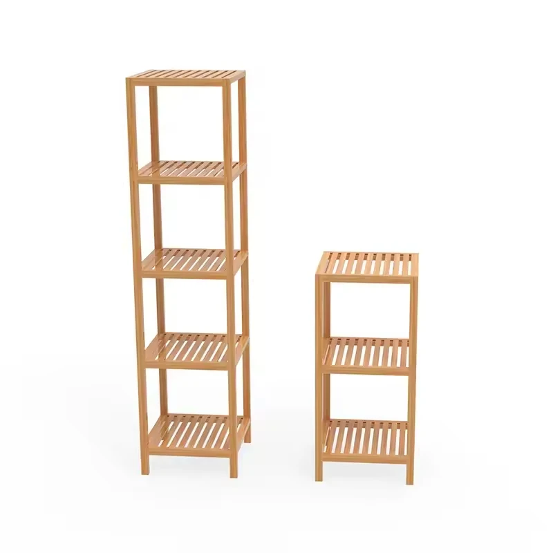 Bamboo Wood Bathroom Shelf Unit Tower Bookshelf Multifunctional Storage Rack Display 5 Tier Square Bamboo Bathroom Rack Shelf