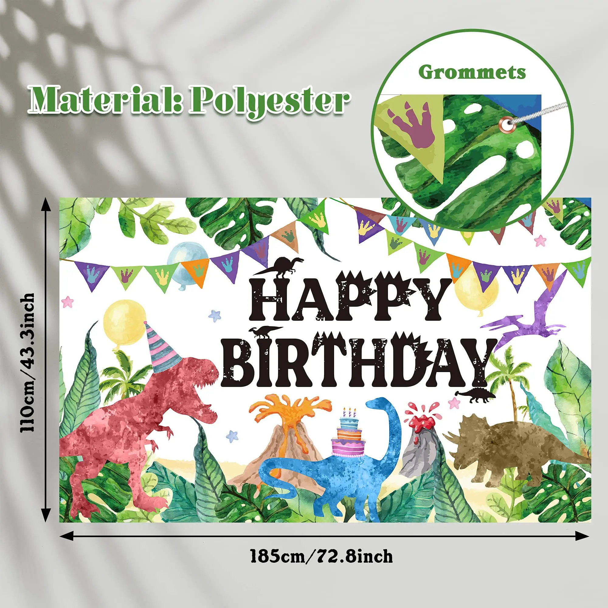 
Watercolor Dinosaur Backdrop Jungle Theme Happy Birthday Photography Background for Boy Girl Kid Adult Indoor Outdoor Decoration 