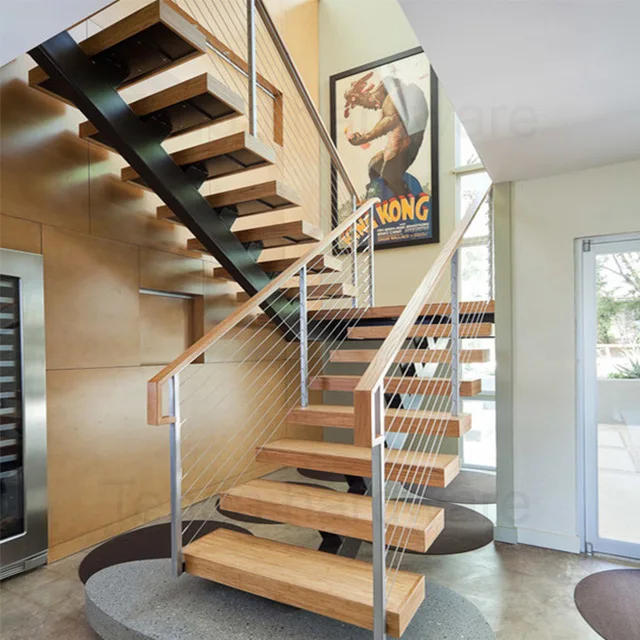 House Structural steel stairs with cable railing