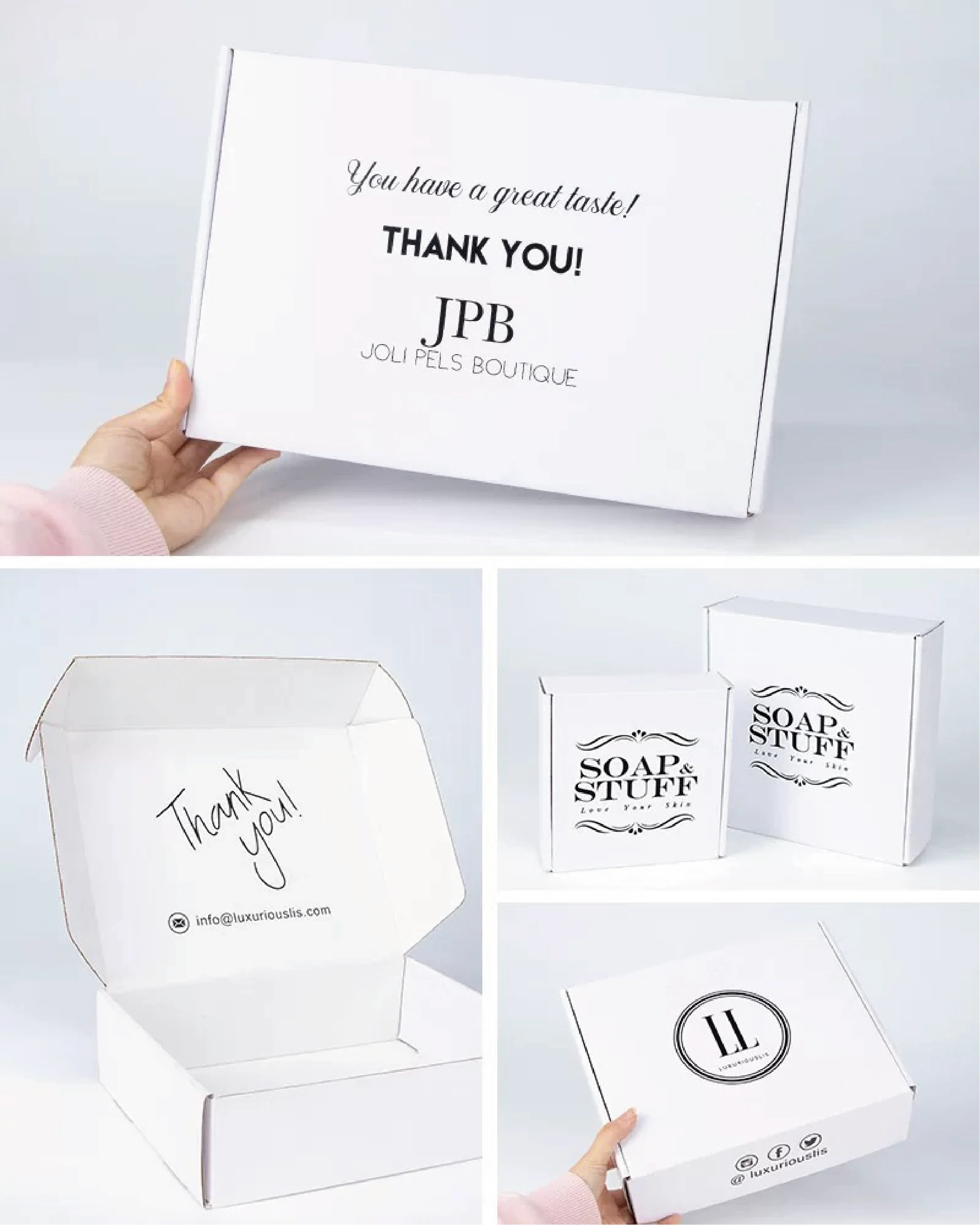 In Stock Cheap Custom Made White Small Custom Logo Clothing Corrugated Paper Mailer Shipping Boxes