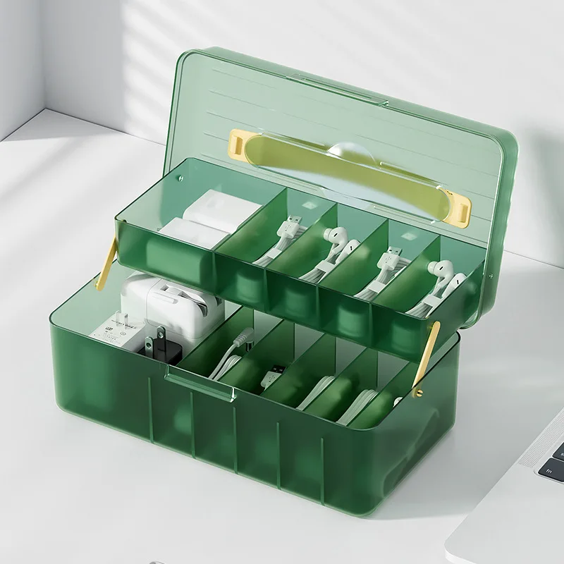 Desktop storage box with lid divided format dust-proof mobile phone charger power cord organization artifact