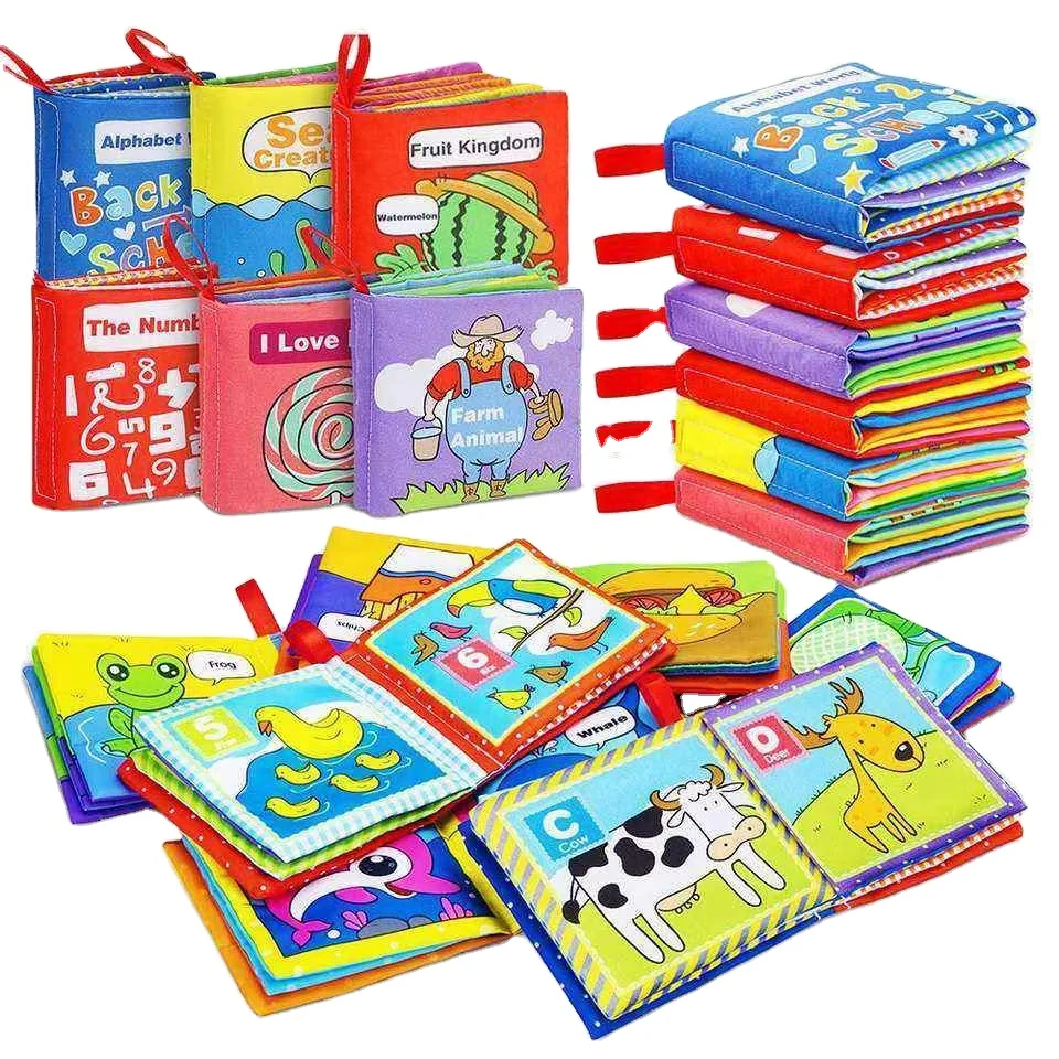 USSE Customized Early Education Toys Washable Baby Books Cloth Nontoxic Fabric Soft Quiet Cloth Books for Babies