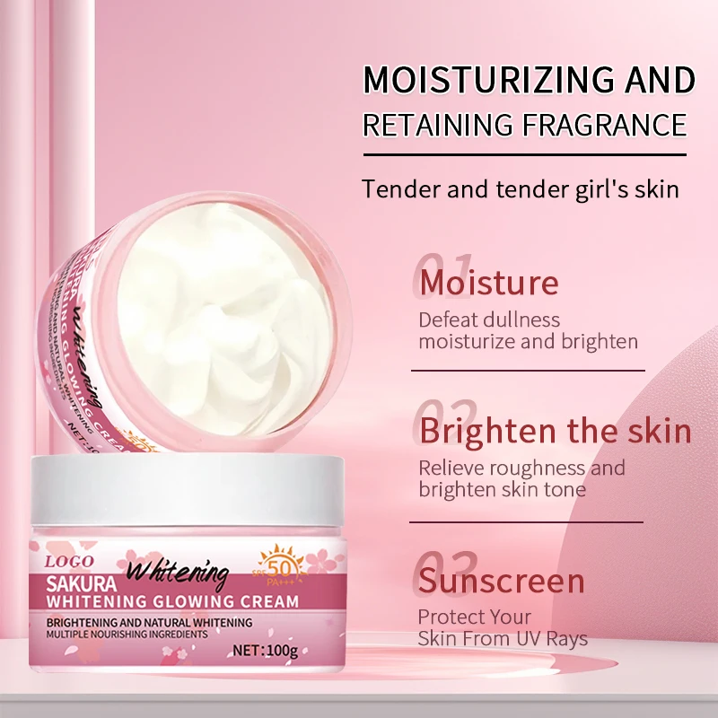 Customized Defeat dullness moisturize and brighten super SAKURA white glowing face cream moist organic lotion with sunscreen spf