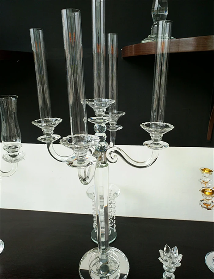 DEXI high glass tube wedding wholesale crystal 5 arm candelabra