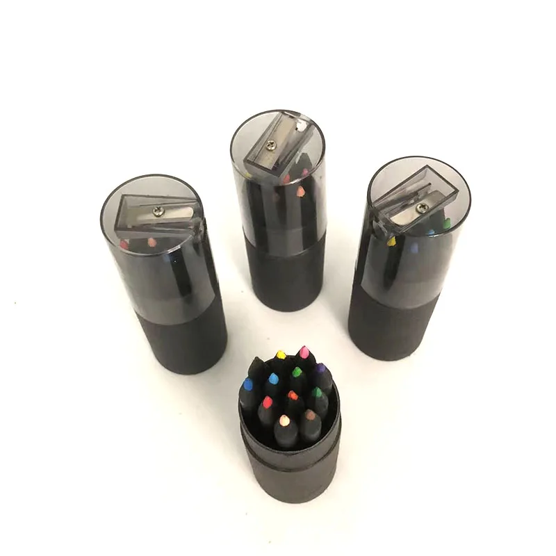 Customized logo 12 Color Mini Pencil Set 3.5' Mini Black Wood Colored Pencil For KIds