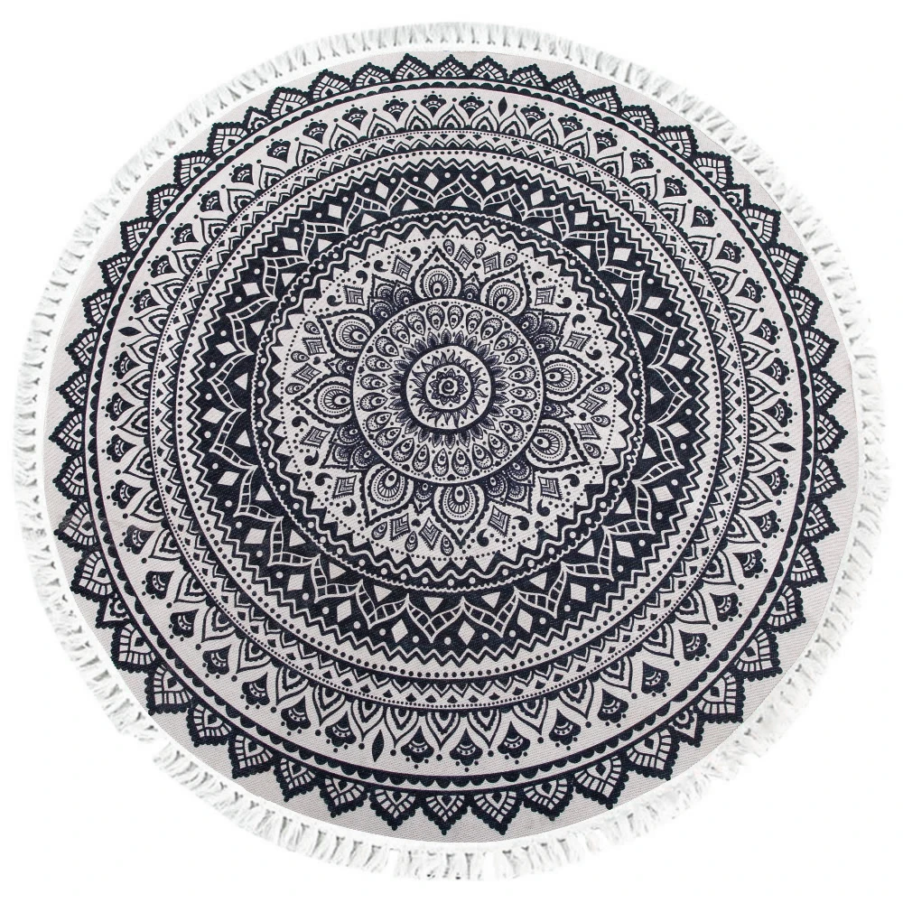 Лидер продаж, круглые марокканские ковры из хлопка и льна с принтом на заказ и кисточкой