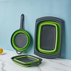 Kitchen Collapsible Colander Pasta Vegetable Fruit Basket With Handles Foldable Silicone Strainer