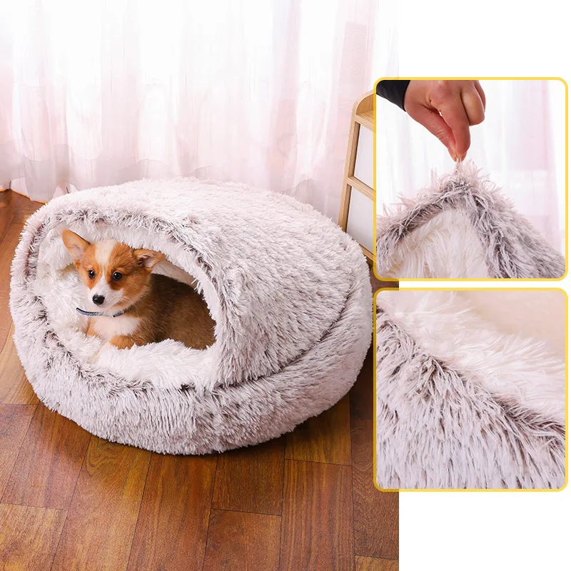 Winter Comfortable Soft Semi-enclosed Washable Dog Round Cat Pet Bed Plush Warm Dog Kennel