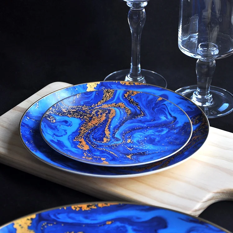 Ceramic nordic blue and white dinner plate