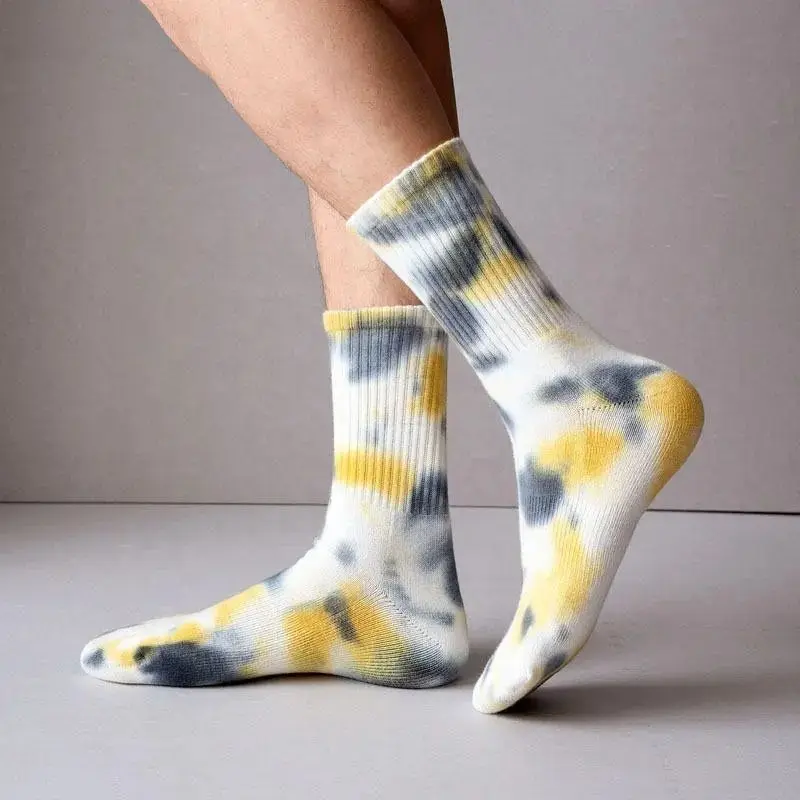 Hip-pop fashion tie dye street basketball skate sport tube socks breathable cotton tie dye athletic crew socks for men