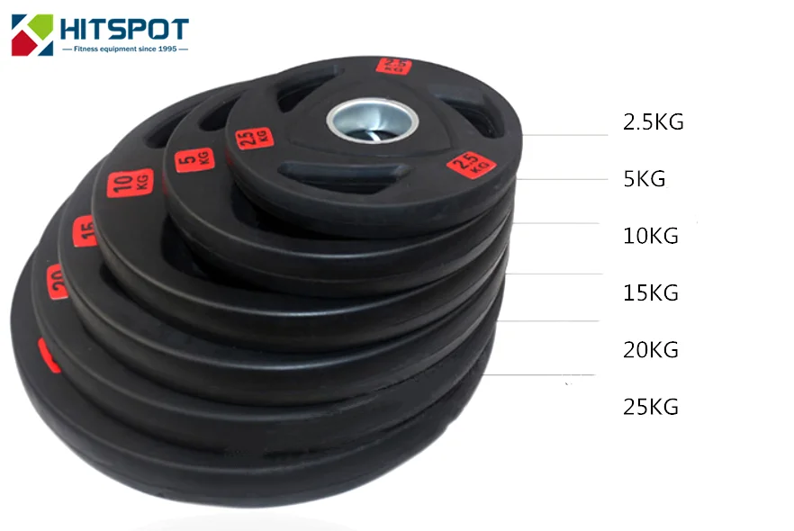 Rubber encased and cast iron discs Calibrated weight plates for barbell gym and home  fitness