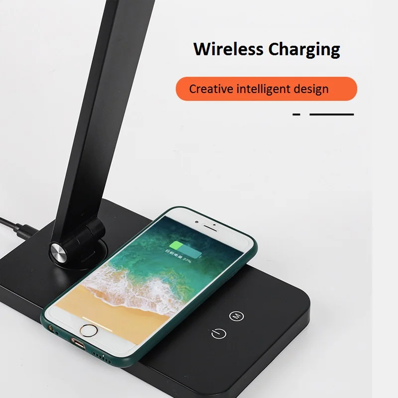 Умная Светодиодная настольная лампа с беспроводной зарядкой и от USB приглушаемый светодиодный светильник сенсорным управлением для