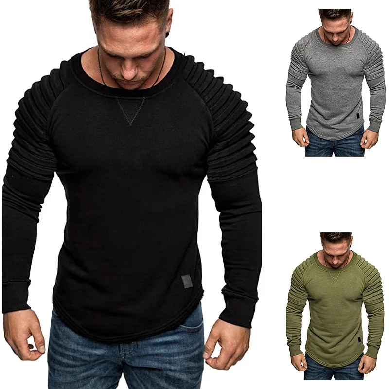
Spring new solid neckline shoulder fold design long sleeve designer clothing sale men 