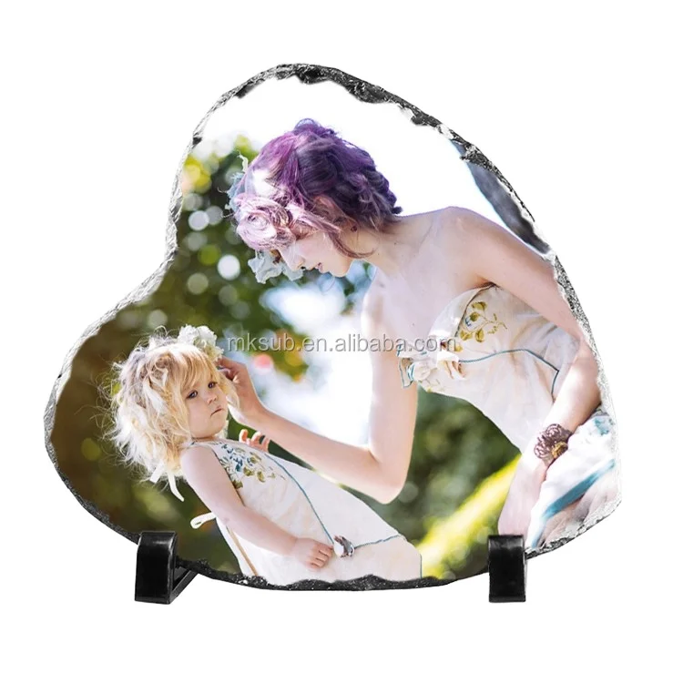 Valentines day Heart Blank sublimation rock stone slate picture frame custom with print picture and logo for home decoration