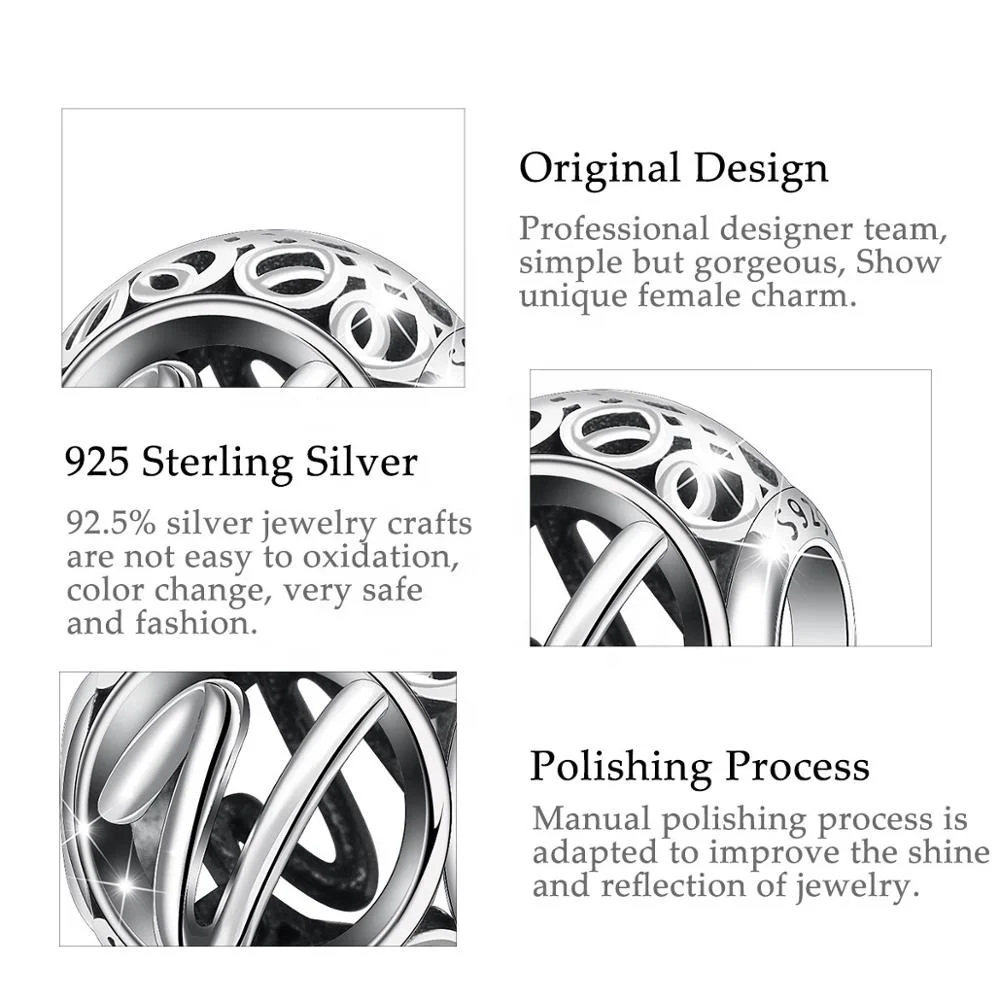 Diy jewelry 925 sterling silver custom logo alphabet metal bracelet spacer charm beads