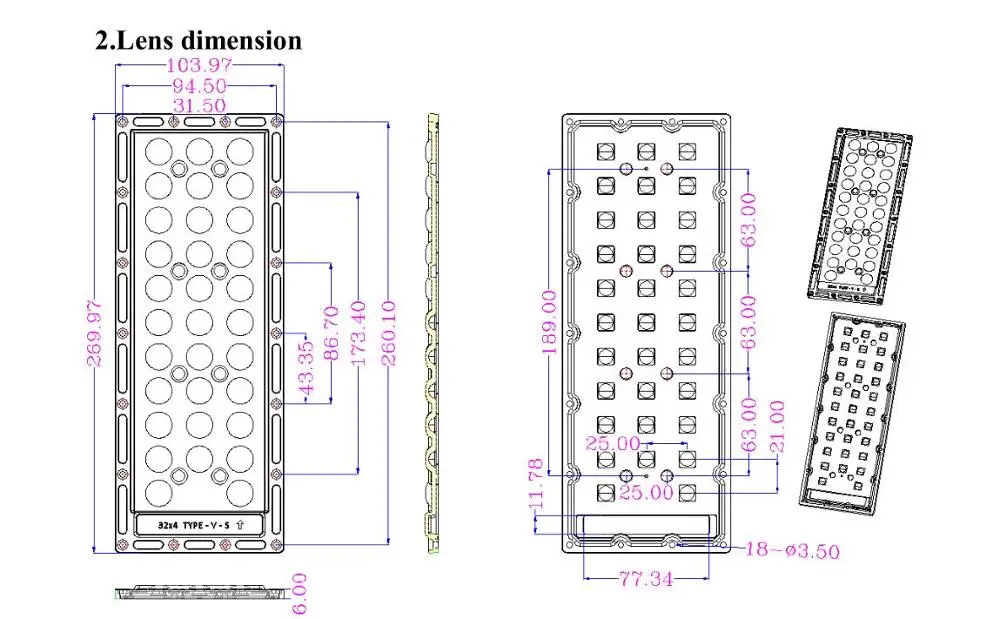 32PCS 5050 SMD 4X3030 LED Optical Street Light Lens with Type II-M