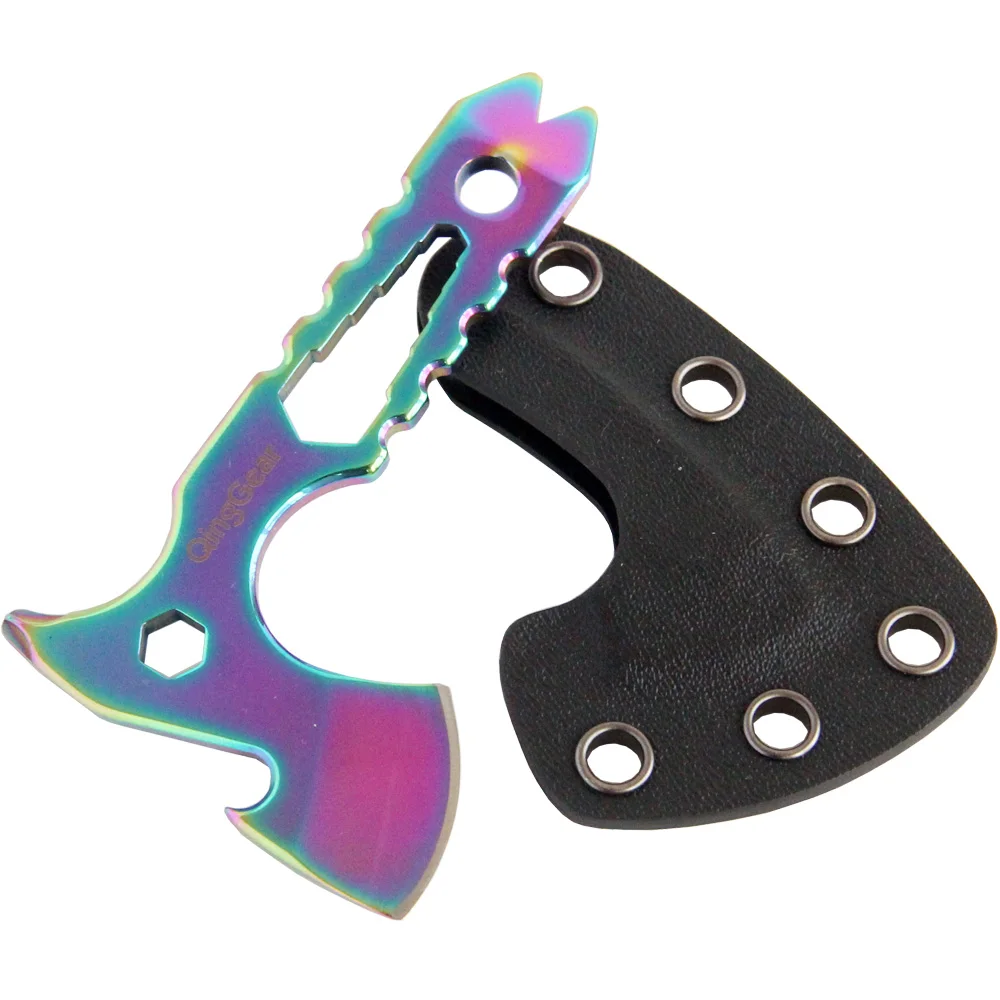 QingGear Neck Knife Ax Hatchet Nail Puller Mini Prybar Screwdriver Bottle Opener EDC With Kydex Sheath