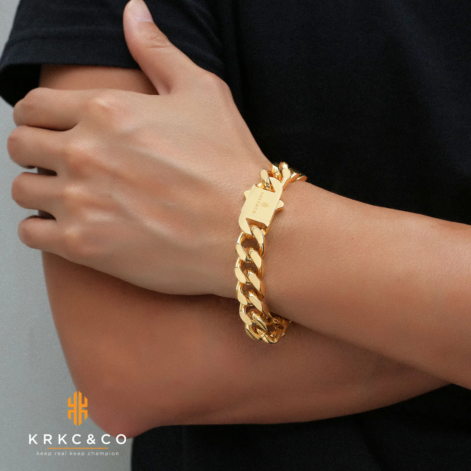 14mm Chunky Curb Link 18K Real Gold Plated Stainless Steel Thick Bracelets Hip Hop Jewelry Miami Cuban Chain Necklace for Men