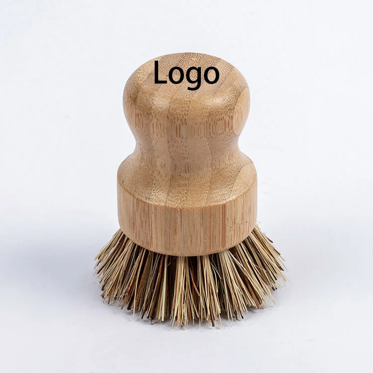 Wholesale Natural Scrub Washing Pot Brush Bamboo Wooden Sisal Falm Fiber Pot Dish Brush for Kitchen Cleaning Brush Set