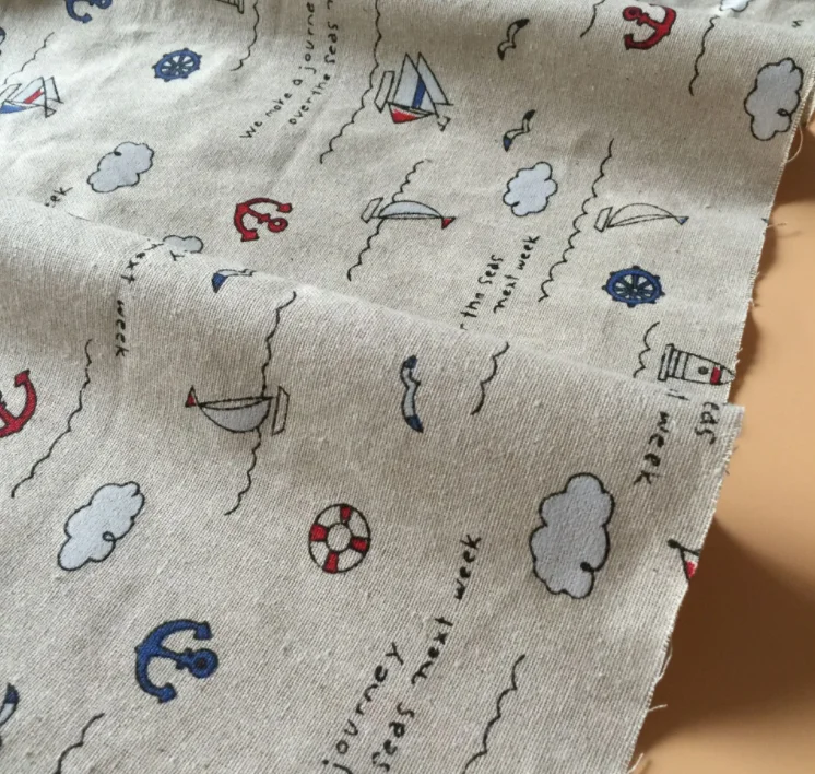 Navy Pattern Printed Linen Fabric Textiles Cloth Of Handmade DIY Sewing Cushion For Home Decoration