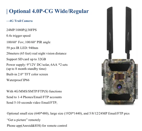 Best Seller 4G LTE Cellular Wildlife Camera Waterproof 1080p GSM MMS SD Support Hunting Trail Tracking Camera