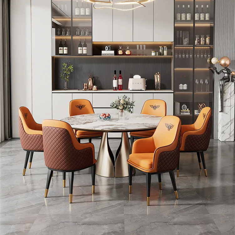 Italia style Luxury Dining Room Hotel Furniture Leather Armrest chair Upholstery Dining Chairs