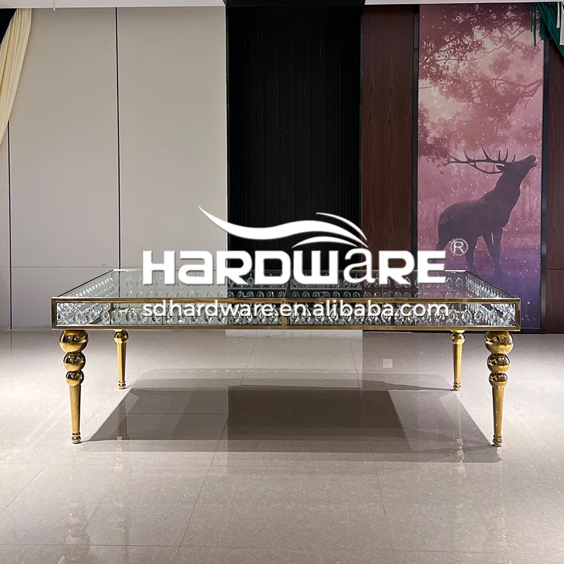 Stainless steel frame crystal decor luxury wedding dining square tables