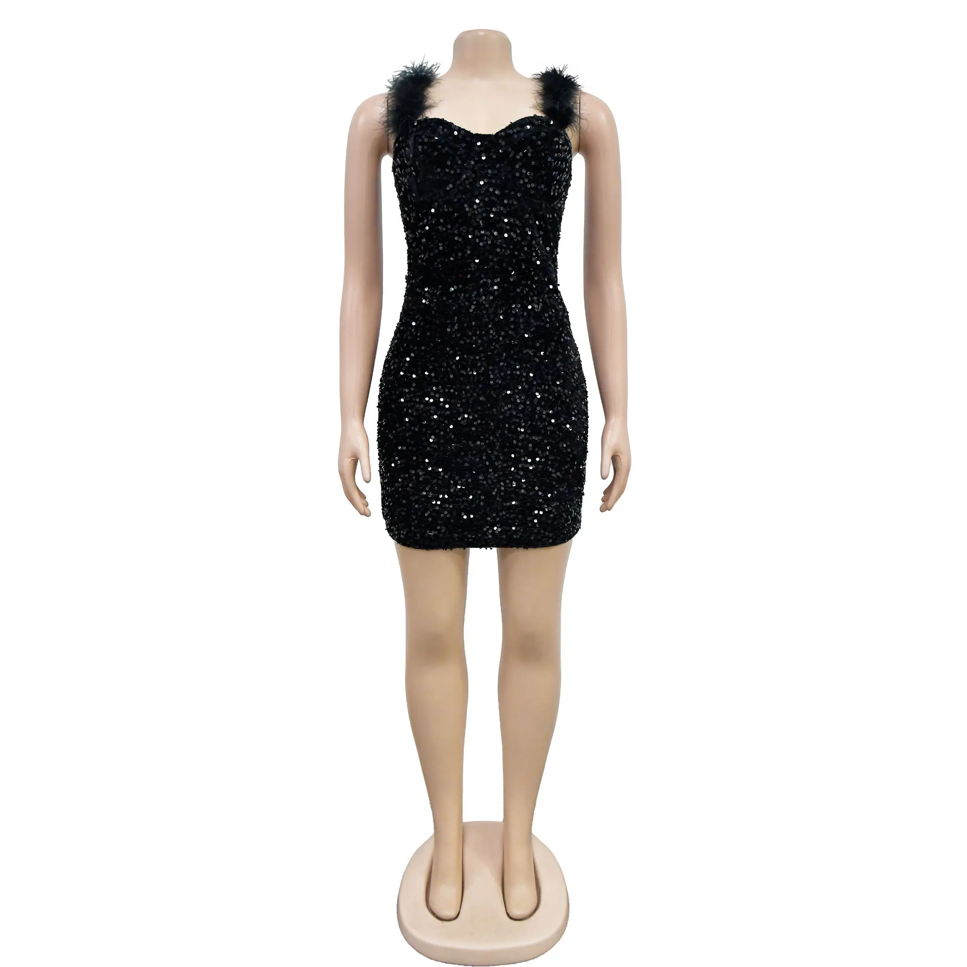 High quality fashion winter autumn prom sleeveless sequined bodycon evening dresses