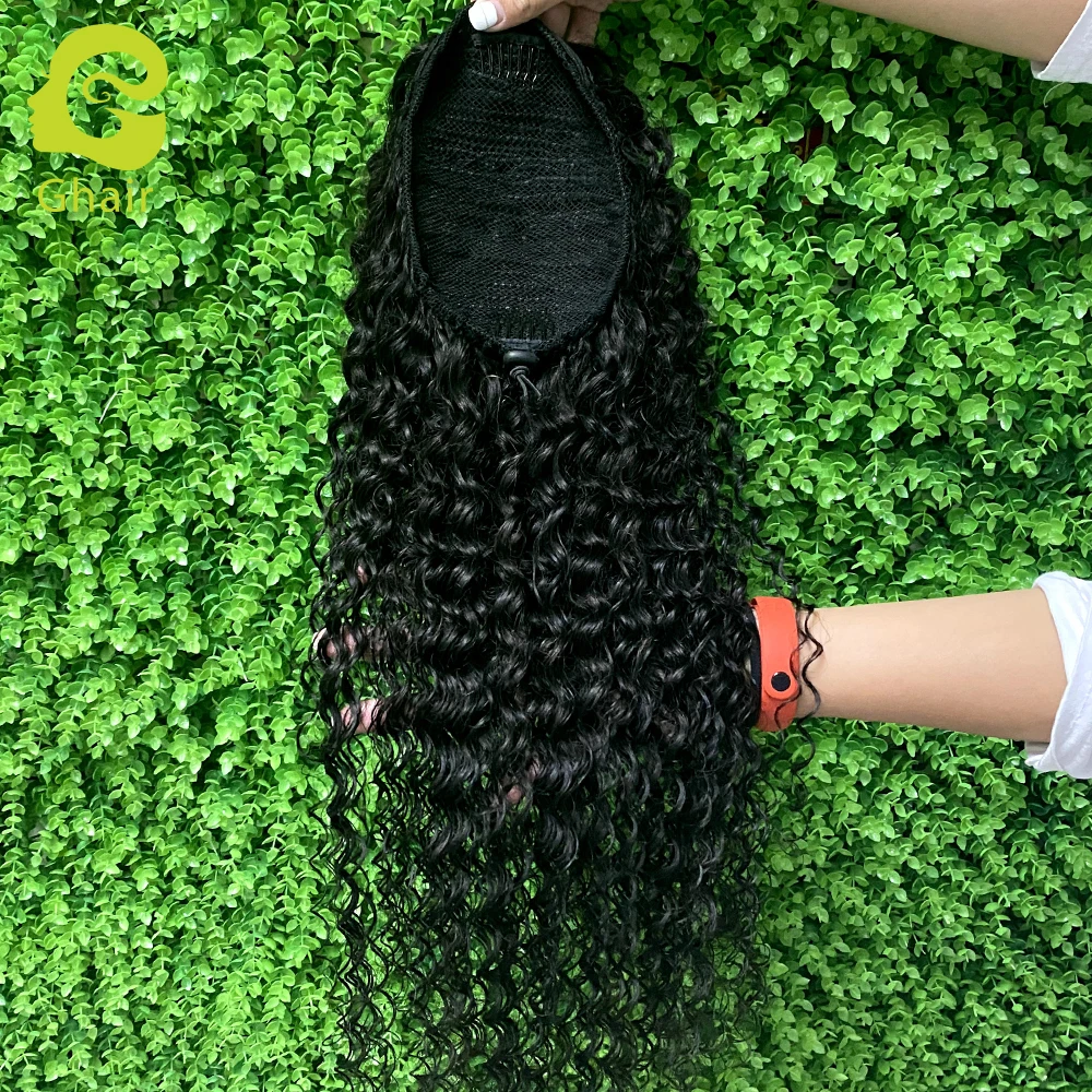 
Human hair ponytail ponytail extensions drawstring ponytail clip in deep wave hair 