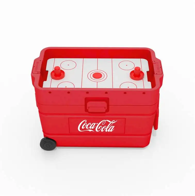 Air Hockey Game Table Cooler Box with Mini Ice Hockey Game on top
