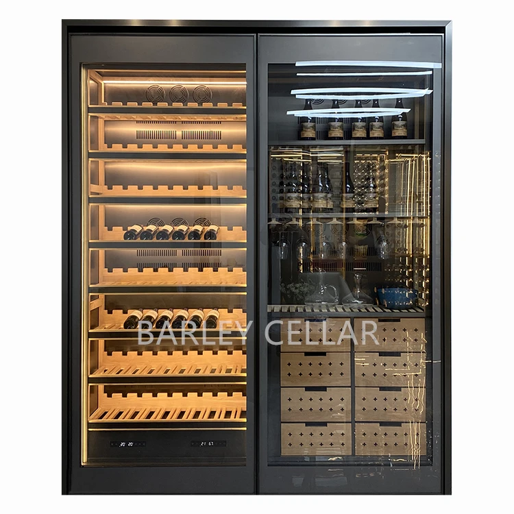 BARLEY cellar custom automatic door  luxury wine cellar with Spain cedar wood shelves and drawers