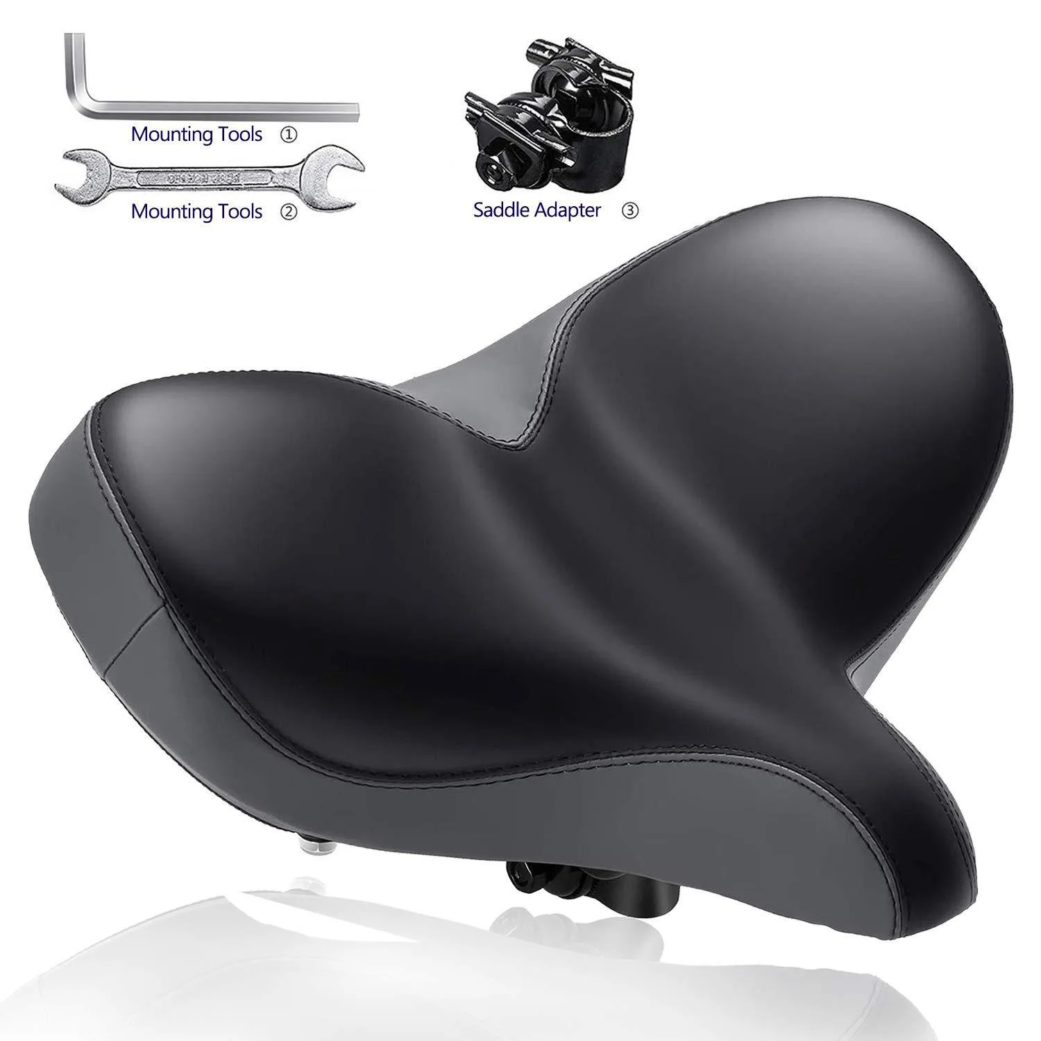 Удобное велосипедное седло большого размера из искусственной кожи с монтажными инструментами и адаптером
