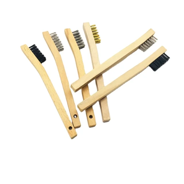 3*7 mini wire brush brass wire toothbrush wooden handle