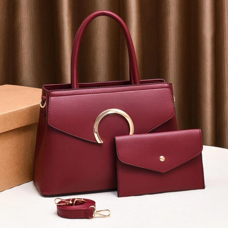 Trendy Girls Golden Custom Logo Modern High Quality Small Ladies Hand Bag Set Pu Leather