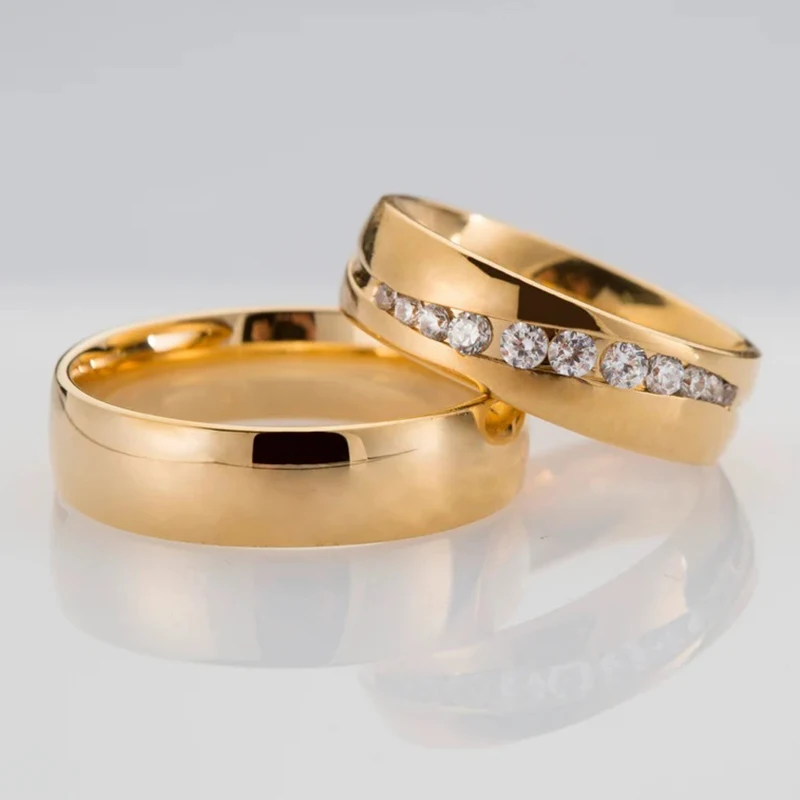 wholesale his and hers pair matching wedding rings gold 14k 18k couple promise anniversary ring stainless steel jewelry