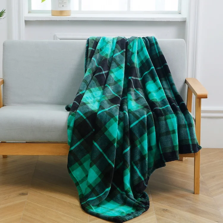  Plaid green blanket printing service Throw blankets personalized Microfiber comforting flannel fleece lush
