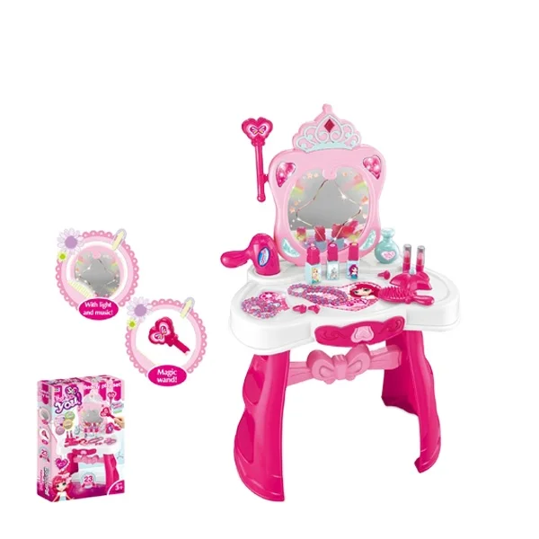 Fashional makeup vanity table mirrored dresser set toys with music and sensor light for girls
