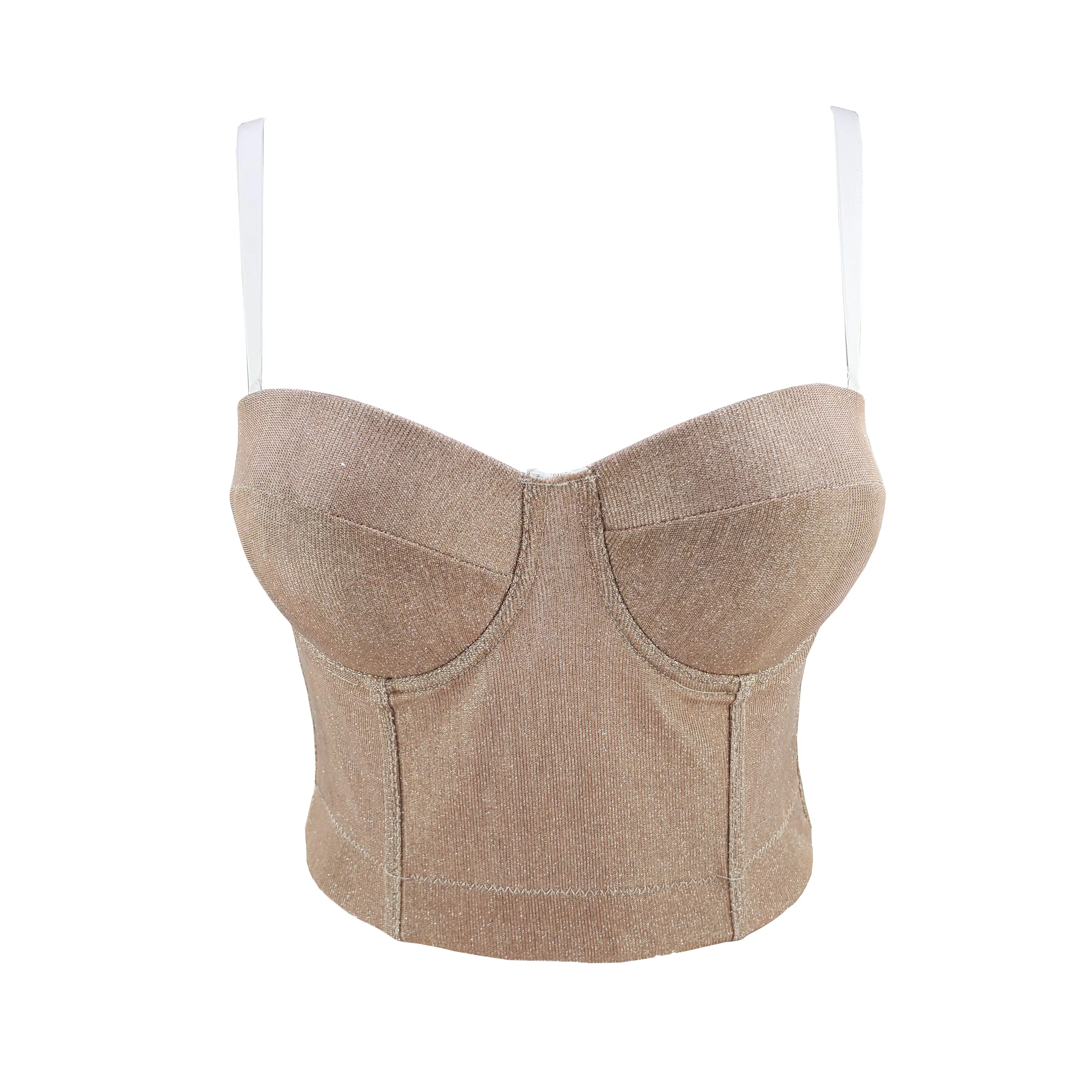 
J338 Autumn Winter Golden Slim Sexy Nightclub Slim Dance Vest Ladies Custom Outer Wear Women Bustier Crop Tops 