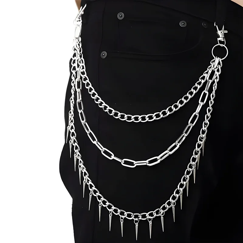 European American Retro Punk Waist Decoration Double-Sided Five-Pointed Star Pendant Hip-Hop Style Metal Multi-Layer Chain Belt