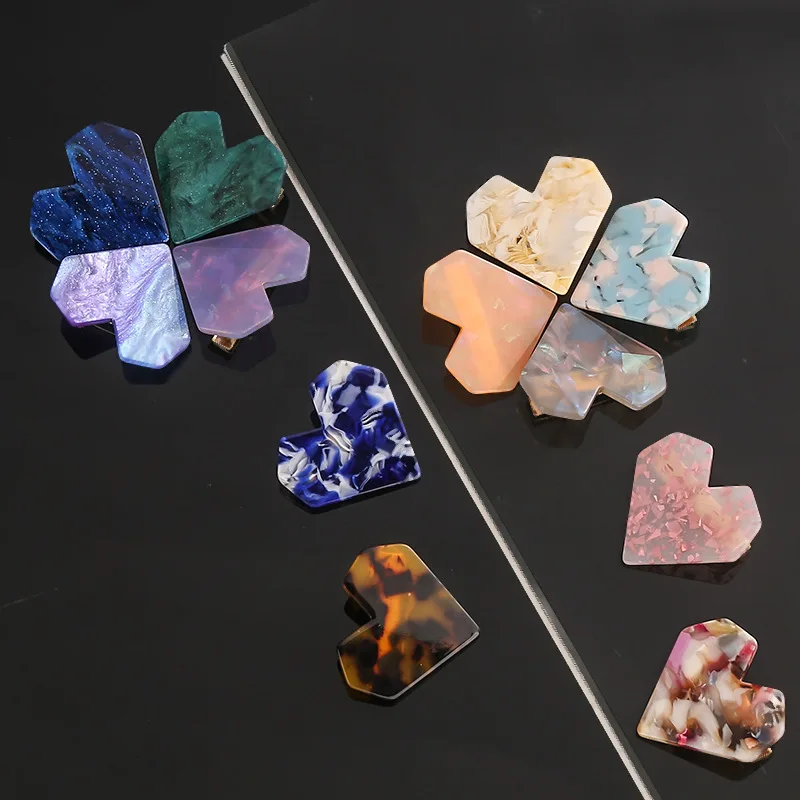 INS Hot Sale Design Customize Color Heart Acetate Hairclips Mini Size 4cm Heart Shape Acrylic Hair Clips For Little Girls Gift