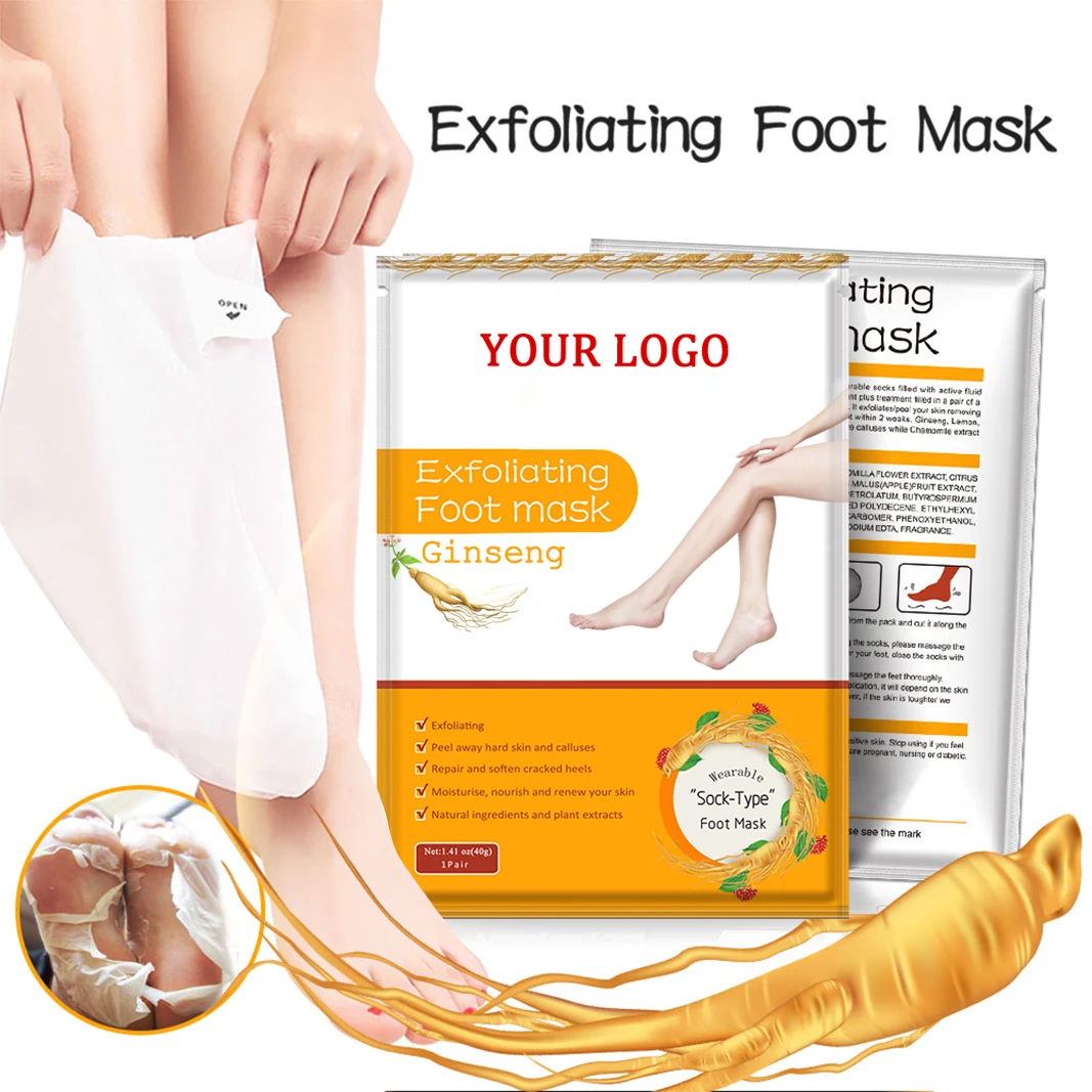OEM Wholesale Top Feet Treatments Natural Vegan Ginseng Exfoliating Peeling Foot Care Mask