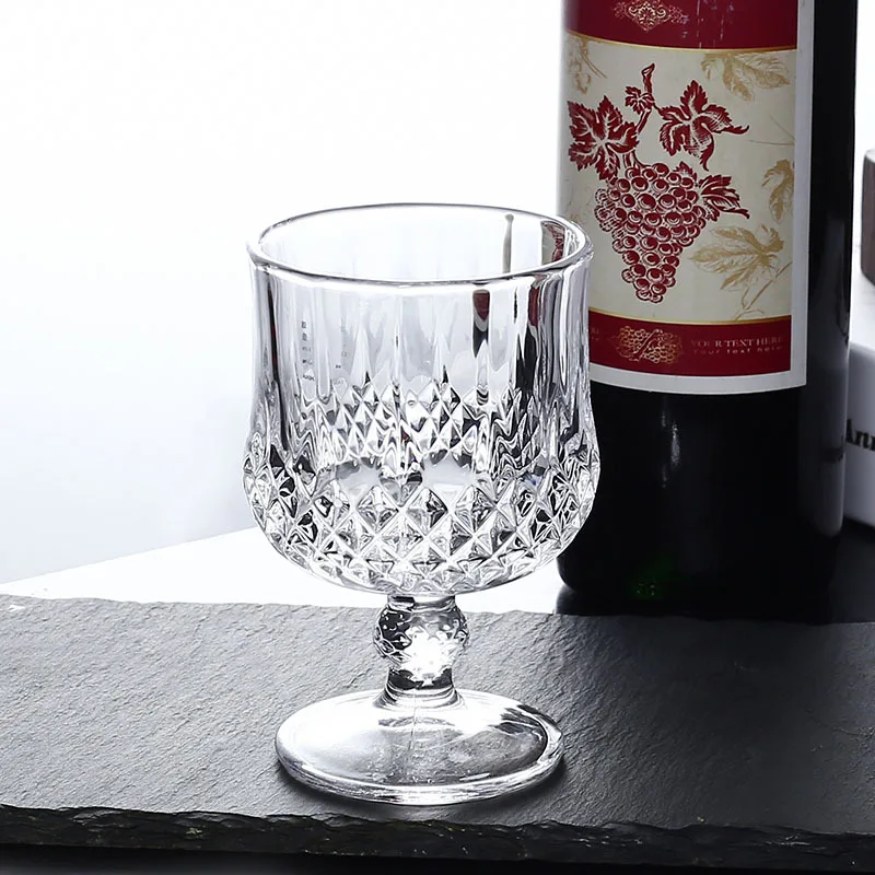Customizable european style embossed transparent drinking water glass crystal vintage goblet wine glasses cup