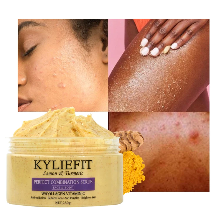 OEM wholesale custom natural almond powder vitamin c glow turmeric anti acne skin lightening exfoliating face and body scrub