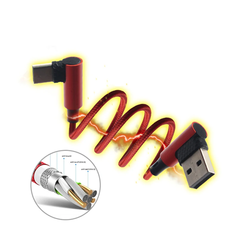 
Best Selling micro Type C 90 Degree Right Angle Cloth Braided USB Phone Charger Cable 