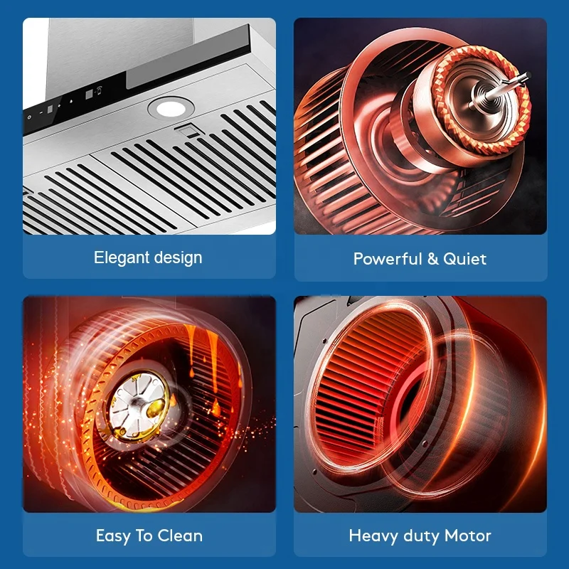 Sensor Touch Control Super Suction 600mm Stainless Steel Black Chimney Kitchen Exhaust Hood